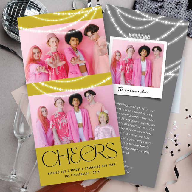 New Year Cheers Sparkling Lights Stylish Photo Holiday Card (Creator Uploaded)