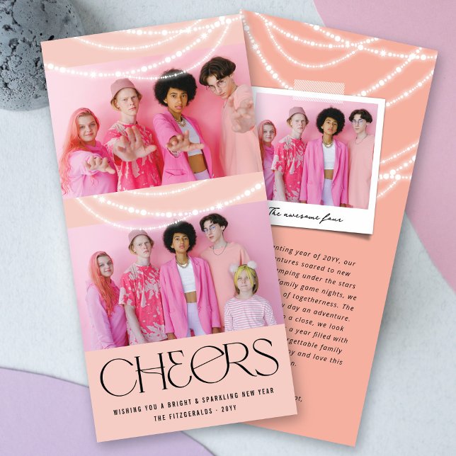 New Year Cheers Sparkling Lights Stylish Photo Holiday Card (Creator Uploaded)