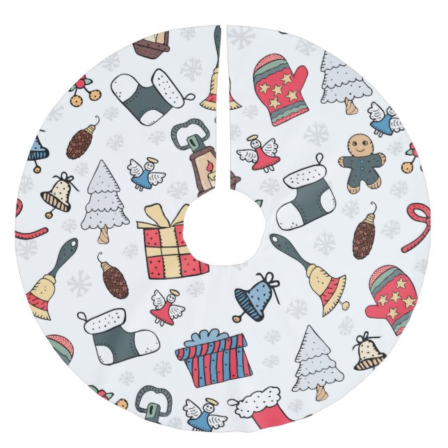 New Year: Christmas Holiday Pattern. Brushed Polyester Tree Skirt (Front)