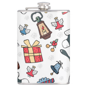 New Year: Christmas Holiday Pattern. Hip Flask