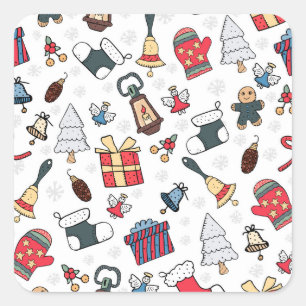 New Year: Christmas Holiday Pattern. Square Sticker