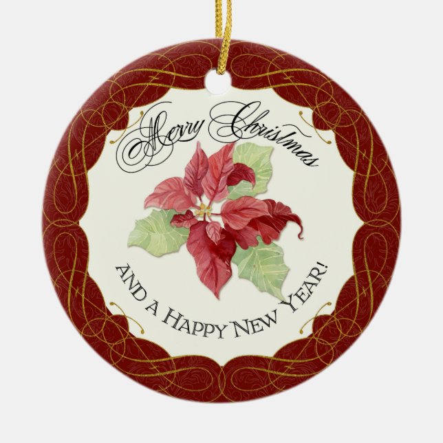 New Year Christmas Together Poinsettia Personalise Ceramic Tree Decoration (Front)