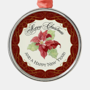 New Year Christmas Together Poinsettia Personalise Metal Tree Decoration