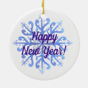 New Year , Christmas Watercolor Snowflake Ornament