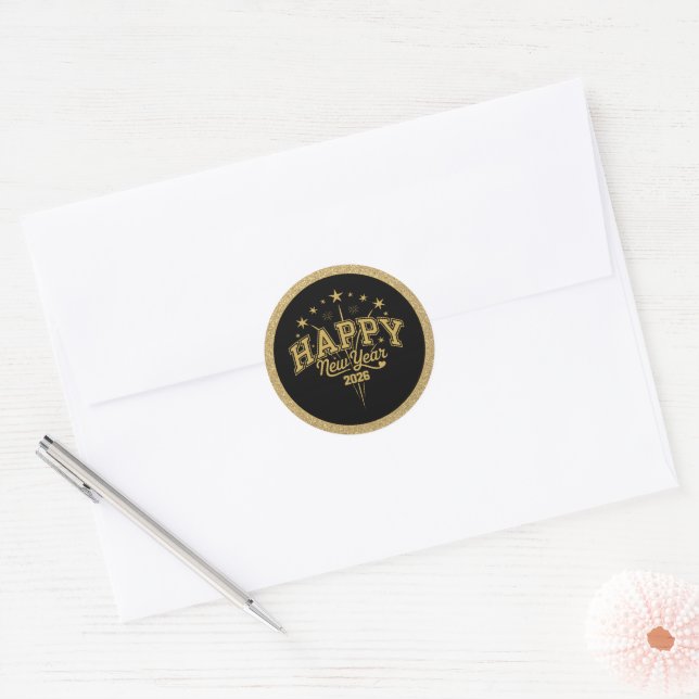 New Year Classic Round Sticker (Envelope)