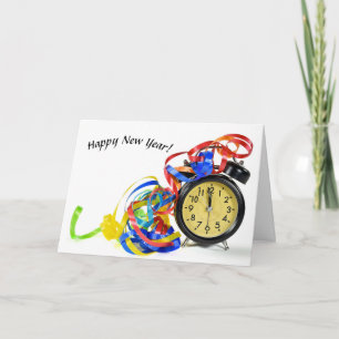 New Year Clock with ribbons Holiday Card
