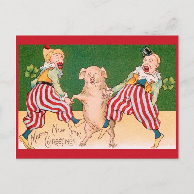 NEW YEAR clowns, pigs & good luck symbols Postcard (Front)