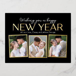New Year Collage FOIL Editable Colour Postcard