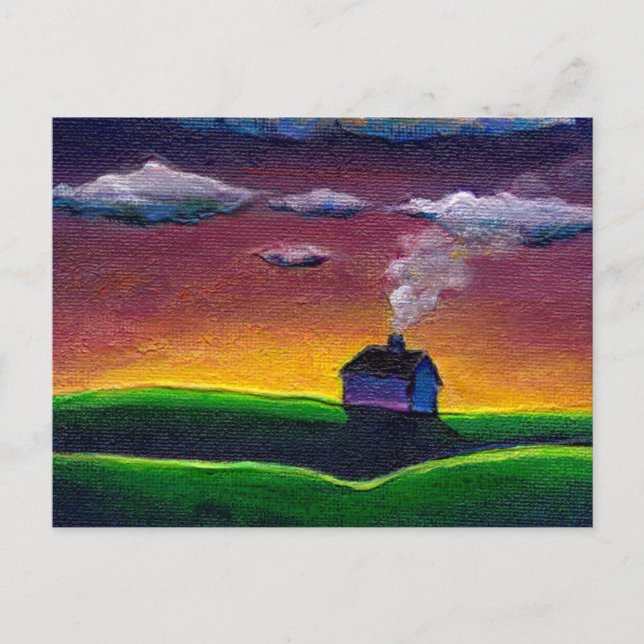 New year colourful landscape painting original art holiday postcard (Front)