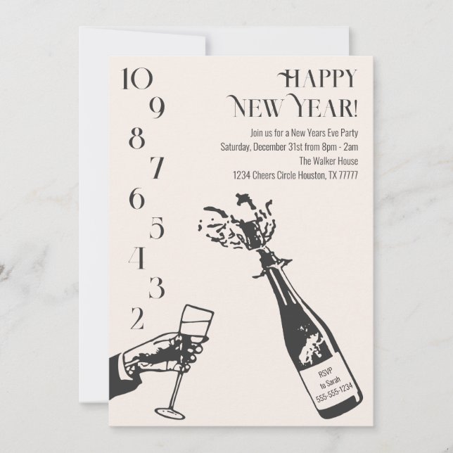 New Year Countdown Champagne Holiday Party Invitation (Front)