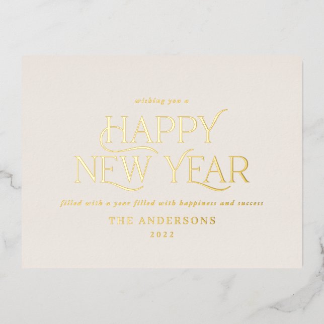 New year cream elegant minimal modern traditional foil holiday postcard (Front)