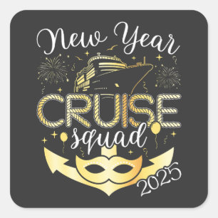 New Year Cruise Squad 2025 Square Sticker
