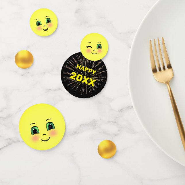 New Year Cute Sun Happy Face Emojis Confetti (Group)