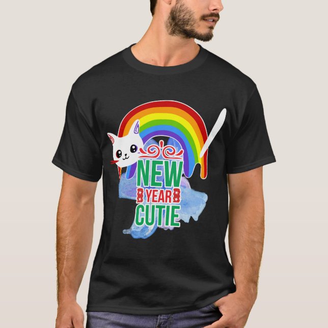 New Year Cutie Rainbow Cat T-Shirt (Front)