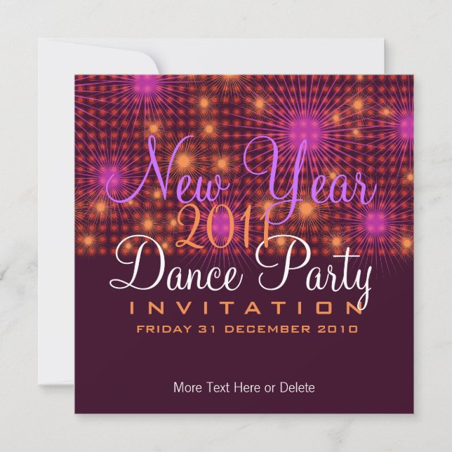 New Year Dance Party Stars & Fireworks Invitation (Front)