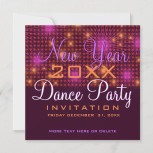 New Year Dance Party Stars & Fireworks Invitation