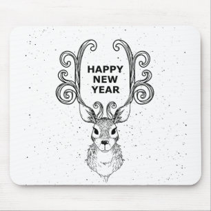 New Year Deer Christmas Holiday Mouse Mat