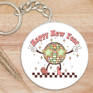 New Year Disco Ball Happy New Year Retro Key Ring