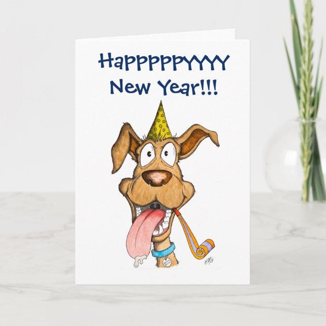 New Year: Dog (Boom Boom) Holiday Card (Front)
