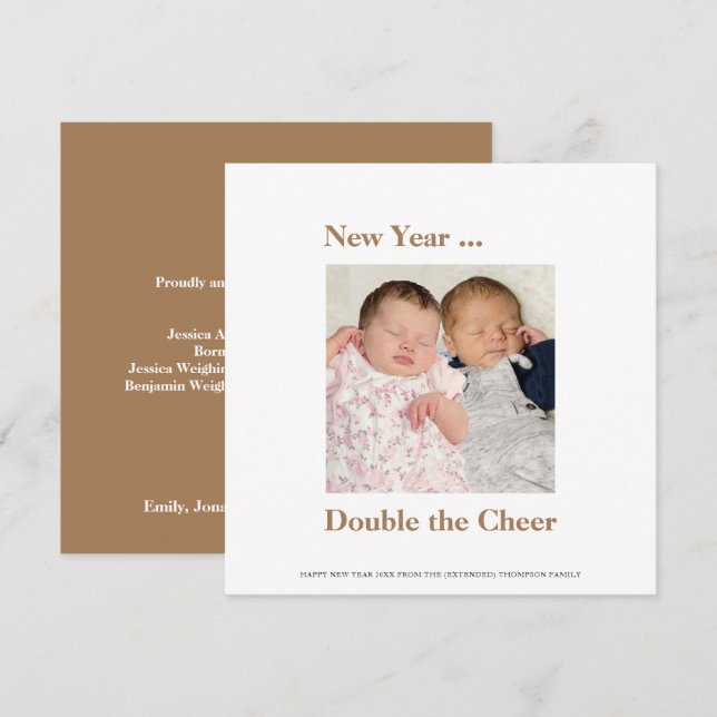 New Year Double the Cheer Twins Announcement Gold (Front/Back)