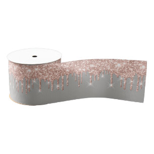 New Year Drips Royal Rose Gold Grey Grey Spark Grosgrain Ribbon
