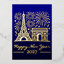 New Year Eiffel Tower Paris Fireworks France Gold