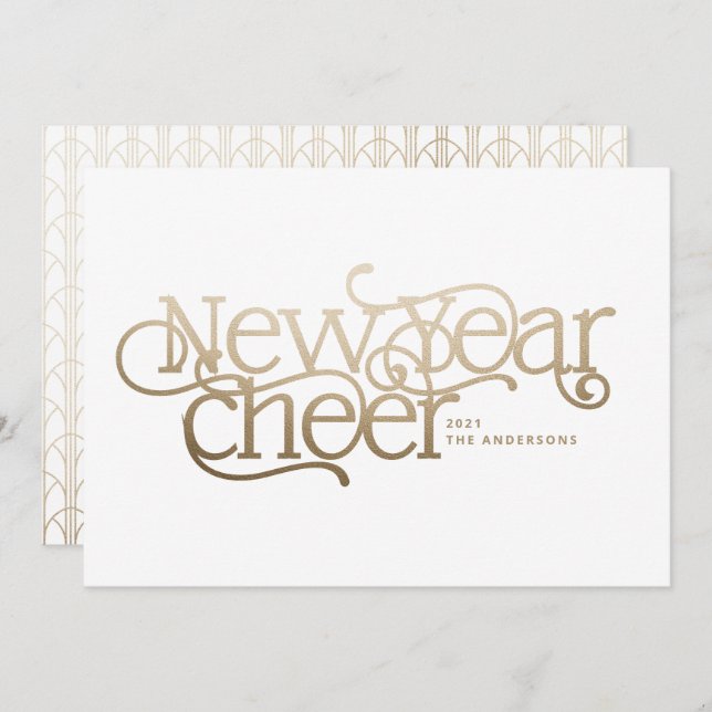 New year elegant Art Deco typography gold chic Holiday Card (Front/Back)