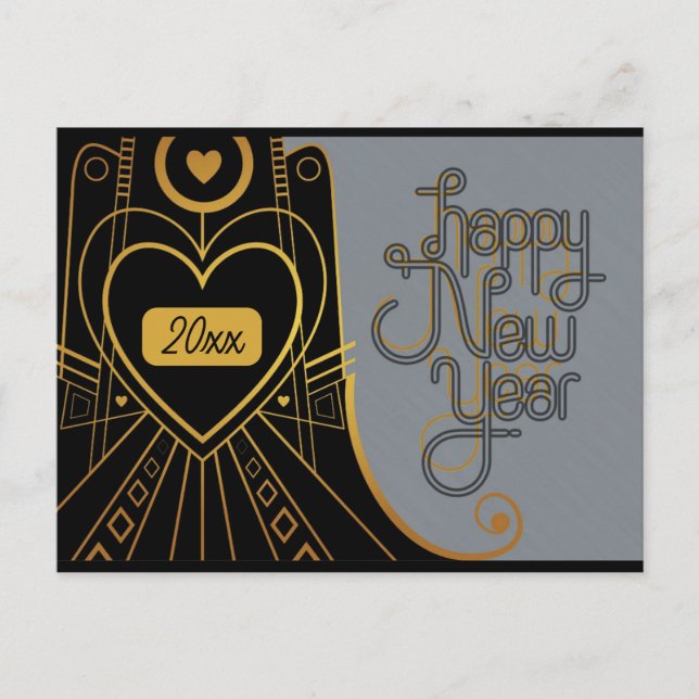 New Year Elegant Vintage Art Deco Postcard (Front)