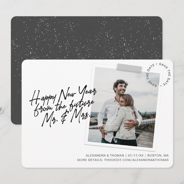 New Year Engagement Save The Date Photo Holiday Card (Front/Back)