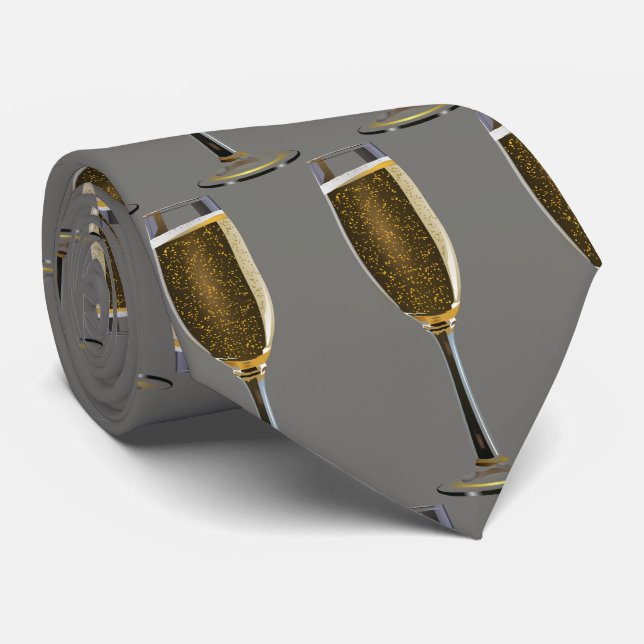 New Year Eve Celebrate Champagne Party Grey Tie (Rolled)