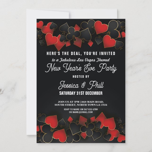 New Year Eve Party Las Vegas Casino Glitter Invite (Front)