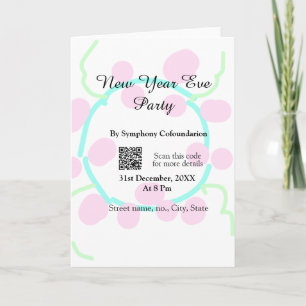 New year eve party scan QR RSVP name pink blue  Card