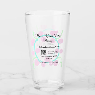New year eve party scan QR RSVP name pink blue  Glass