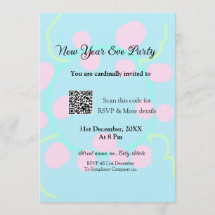 New year eve party scan QR RSVP name pink blue Invitation