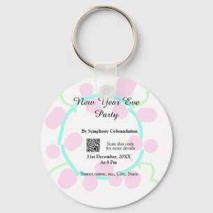 New year eve party scan QR RSVP name pink blue  Key Ring