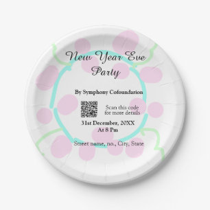 New year eve party scan QR RSVP name pink blue Paper Plate
