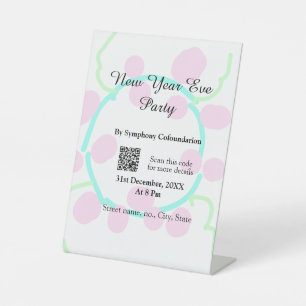 New year eve party scan QR RSVP name pink blue Pedestal Sign