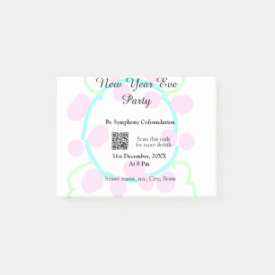 New year eve party scan QR RSVP name pink blue Post-it Notes