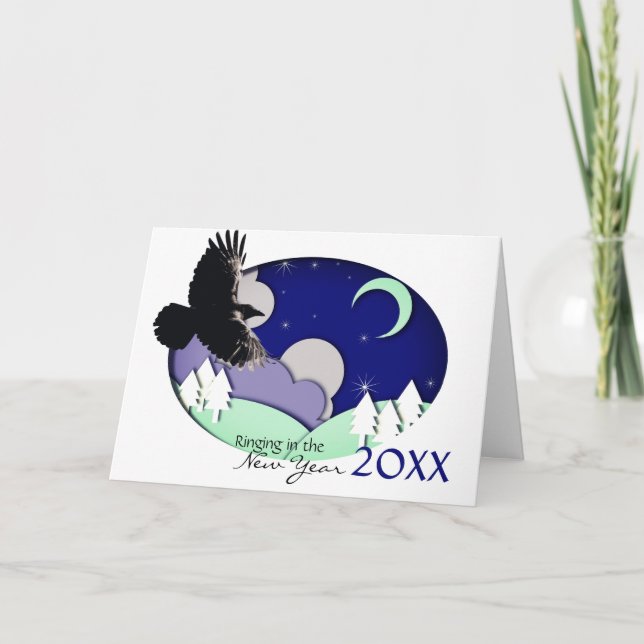 New Year Eve Raven Spirit Moon 2025 Tennyson Poem Holiday Card (Front)