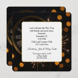 New Year Eve Sparklers On a Midnight Clock Invitation
