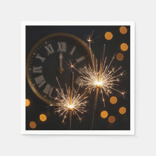 New Year Eve Sparklers On a Midnight Clock Napkin (Front)