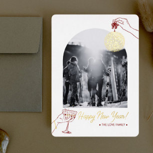 New year family photograph foil holiday card