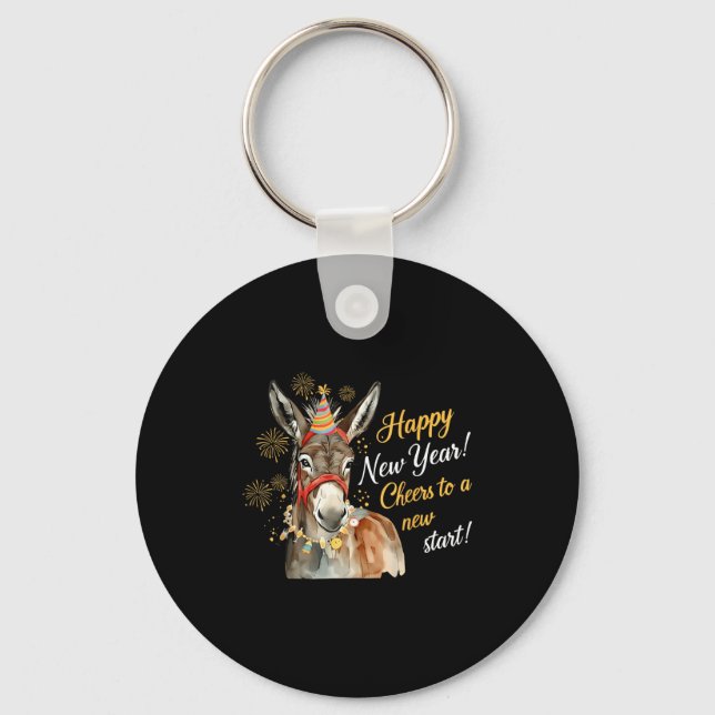 New Year Farm Animal Farmgirl Happy New Year  Key Ring (Front)