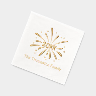 New Year Fireworks 20XX Family / Company Name Foil Napkins