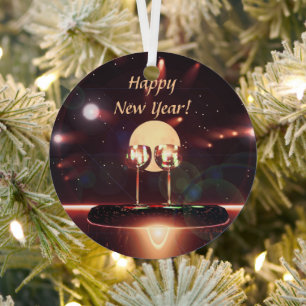 New Year Fireworks and Champagne Metal Tree Decoration