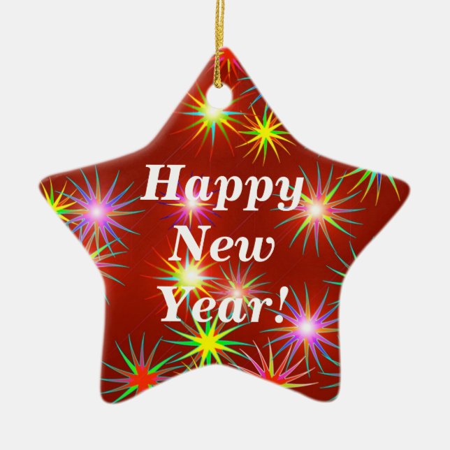 New Year Fireworks Flash on Red Ceramic Tree Decoration (Front)