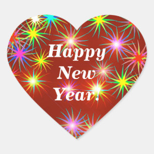 New Year Fireworks Flash on Red Heart Sticker