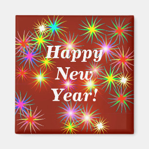 New Year Fireworks Flash on Red Magnet