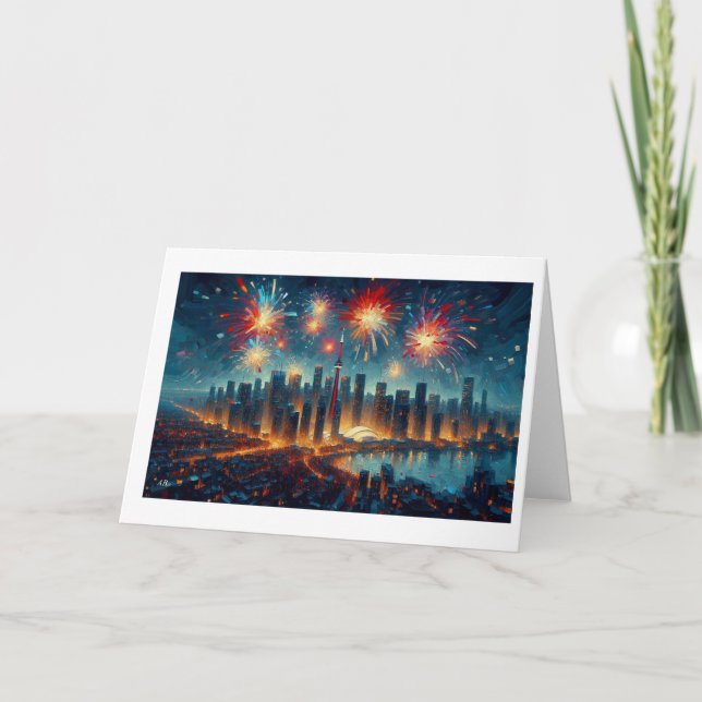 New Year Fireworks Over Toronto Skyline,  Card (Front)