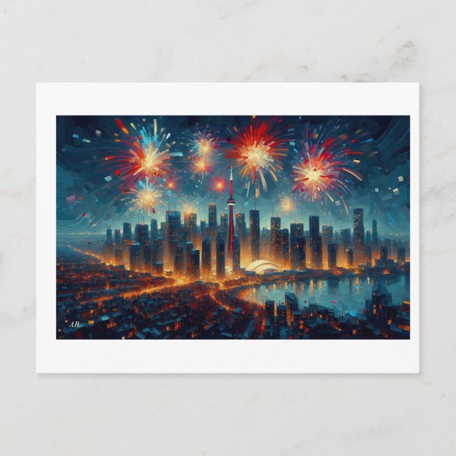 New Year Fireworks Over Toronto Skyline,  Postcard (Front)